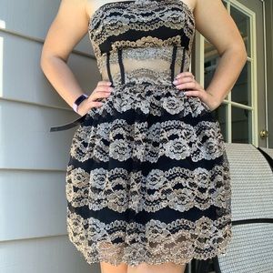 Bebe Gold Corset Embroidered Dress